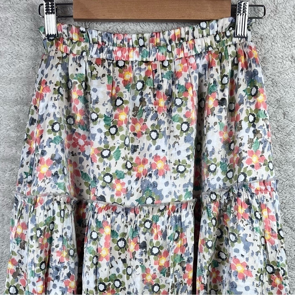 MOODIE Cottagecore Floral Maxi Skirt Tiered Boho Elastic Waist Peasant Country - Picture 2 of 10